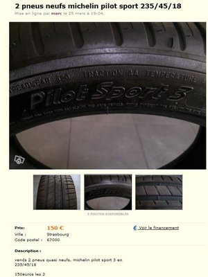 MICHELIN Pilot Sport 3 235/45/18 (DOT 0913) neufs (1200 km)