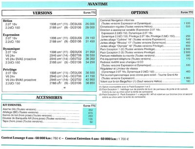 Tarifs Constructeurs Janvier 2003