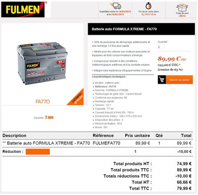 Batterie AVT V6-BVA Fulmen FA770