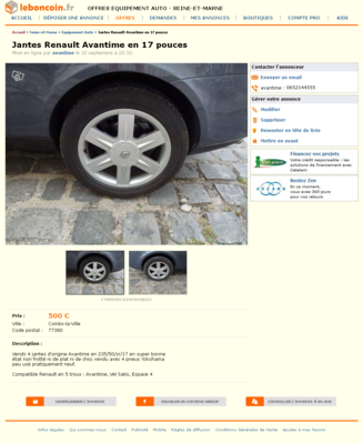 & Jantes Renault Avantime en 17 pouces Equipement Auto Seine-et-Marne - leboncoin.fr 2012-09-16 14-16-22.png