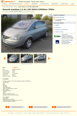 Renault avantime 2.2 dci 150 2002113000kms 7990e Voitures Seine-Saint-Denis - leboncoin.fr 2012-09-29 12-43-37.png