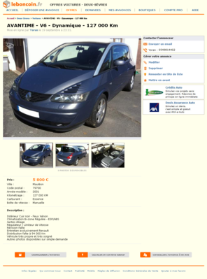 AVANTIME - V6 - Dynamique - 127 000 Km Voitures Deux-Sèvres - leboncoin.fr 2012-09-29 13-14-51.png