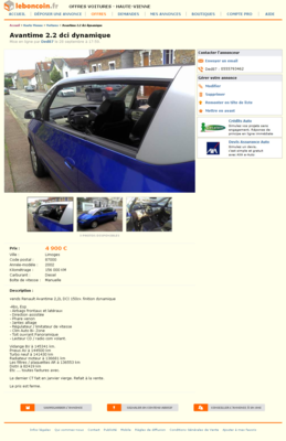 Avantime 2.2 dci dynamique Voitures Haute-Vienne - leboncoin.fr 2012-09-29 13-19-08.png
