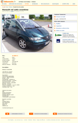 Renault vel satis avantime Voitures Paris - leboncoin.fr 2012-10-05 21-13-06.png