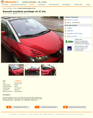 Renault avantime privilege v6 3l 24s Voitures Val-d'Oise - leboncoin.fr 2012-10-09 20-23-24.png