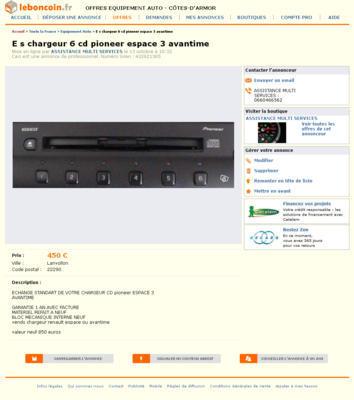& chargeur 6 cd pioneer espace 3 avantime Equipement Auto Côtes-d'Armor - leboncoin.fr 2012-11-09 13-17-50.png