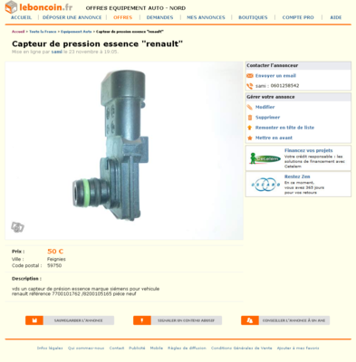 & Capteur de pression essence -renault- Equipement Auto Nord - leboncoin.fr 2012-12-02 19-11-29.png