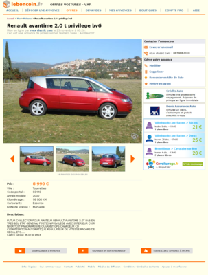 &amp; Renault avantime 2.0 t privilege bv6 Voitures Var