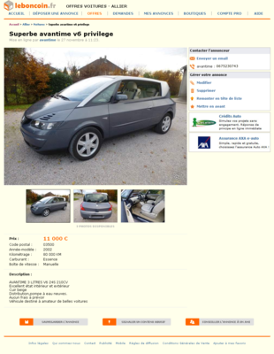 & Superbe avantime v6 privilege Voitures Allier - leboncoin.fr 2012-12-03 00-33-16.png (1 Mio) Consulté 5404 fois & Superbe avantime v6 privilege Voitures Allier