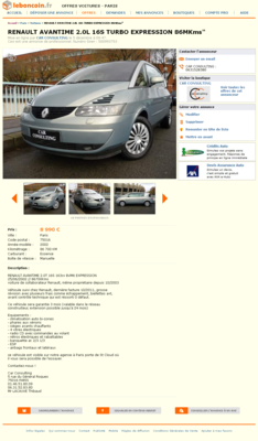 &amp; RENAULT AVANTIME 2.0L 16S TURBO EXPRESSION 86MKms- Voitures Paris