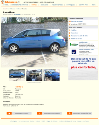 Avantime Voitures Lot-et-Garonne - leboncoin.fr 2012-12-11 02-15-31.png (1.07 Mio) Consulté 6661 fois Avantime Voitures Lot-et-Garonne
