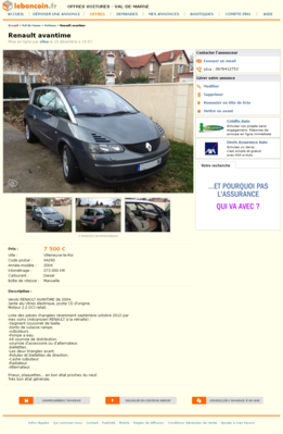 Renault avantime Voitures Val-de-Marne - leboncoin.fr 2012-12-11 02-13-38.png (1.06 Mio) Consulté 6661 fois Renault avantime Voitures Val-de-Marne