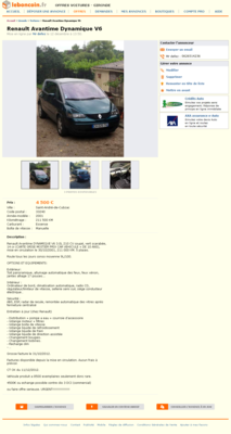 & Renault Avantime Dynamique V6 Voitures Gironde - leboncoin.fr 2012-12-13 23-15-20.png (660.91 Kio) Consulté 6895 fois & Renault Avantime Dynamique V6 Voitures Gironde