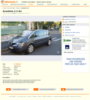 & Avantime 2.2 dci Voitures Seine-Saint-Denis - leboncoin.fr 2012-12-16 14-53-33.png (740.5 Kio) Consulté 6861 fois & Avantime 2.2 dci Voitures Seine-Saint-Denis