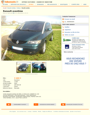 & Renault avantime Voitures Charente-Maritime - leboncoin.fr 2012-12-24 19-03-20.png (955.77 Kio) Consulté 5335 fois & Renault avantime Voitures Charente-Maritime