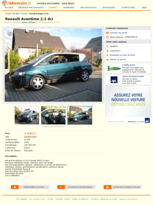 & Renault Avantime 2.2 dci Voitures Bas-Rhin - leboncoin.fr 2012-12-24 19-19-07.png (1008.57 Kio) Consulté 5309 fois & Renault Avantime 2.2 dci Voitures Bas-Rhin