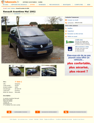 & Renault Avantime Mai 2002 Voitures Nord - leboncoin.fr 2012-12-31 20-43-07.png (1015.9 Kio) Consulté 5246 fois & Renault Avantime Mai 2002 Voitures Nord