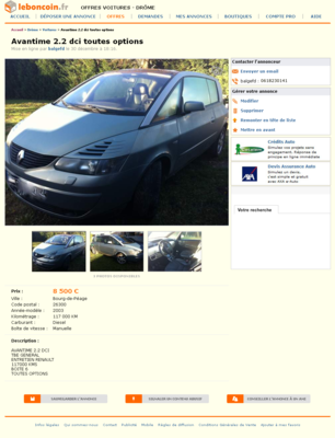 & Avantime 2.2 dci toutes options Voitures Drôme - leboncoin.fr 2012-12-31 20-48-09.png (911.35 Kio) Consulté 5248 fois & Avantime 2.2 dci toutes options Voitures Drôme