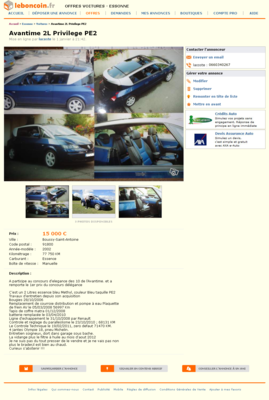 &amp; Avantime 2L Privilege PE2 Voitures Essonne