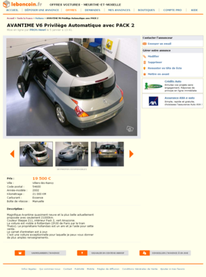 &amp; AVANTIME V6 Privilège Automatique avec PACK 2 Voitures Meurthe-et-Moselle