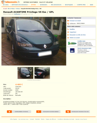 &amp; Renault AVANTIME Privilege V6 Ess - GPL Voitures Ille-et-Vilaine