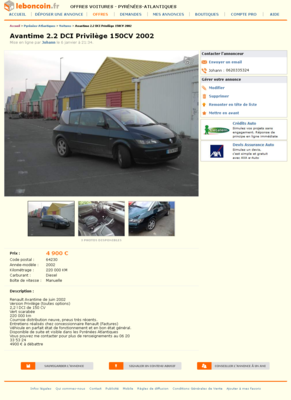 &amp; Avantime 2.2 DCI Privilège 150CV 2002 Voitures Pyrénées-Atlantiques