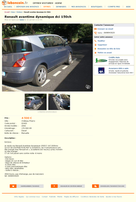 & FireShot Screen Capture #012 - 'Renault avantime dynamique dci 150ch Voitures Aisne - leboncoin_fr' - www_leboncoin_fr_voitures_420858003_htm_ca=19_s.png (581.5 Kio) Consulté 5288 fois & FireShot Screen Capture #012 - 'Renault avantime dynamique dci 150ch Voitures Aisne