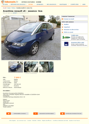 & FireShot Screen Capture #015 - 'Avantime renault v6 - essence -bva Voitures Somme - leboncoin_fr' - www_leboncoin_fr_voitures_422140560_htm_ca=19_s.png (644.49 Kio) Consulté 5272 fois & FireShot Screen Capture #015 - 'Avantime renault v6 - essence -bva Voitures Somme
