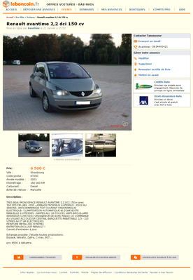 & FireShot Screen Capture #018 - 'Renault avantime 2,2 dci 150 cv Voitures Bas-Rhin - leboncoin_fr' - www_leboncoin_fr_voitures_422966931_htm_ca=1_s.png (536.56 Kio) Consulté 4514 fois & FireShot Screen Capture #018 - 'Renault avantime 2,2 dci 150 cv Voitures Bas-Rhin