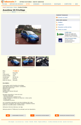 & FireShot Screen Capture #020 - 'Avantime V6 Privilège Voitures Haute-Garonne - leboncoin_fr' - www_leboncoin_fr_voitures_423545963_htm_ca=16_s.png (308.16 Kio) Consulté 3233 fois & FireShot Screen Capture #020 - 'Avantime V6 Privilège Voitures Haute-Garonne