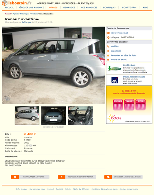 & FireShot Screen Capture #022 - 'Renault avantime Voitures Pyrénées-Atlantiques - leboncoin_fr' - www_leboncoin_fr_voitures_419186513_htm.png (490.11 Kio) Consulté 3238 fois & FireShot Screen Capture #022 - 'Renault avantime Voitures Pyrénées-Atlantiques