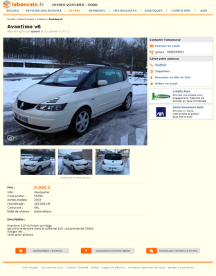 & FireShot Screen Capture #027 - 'Avantime v6 Voitures Nord - leboncoin_fr' - www_leboncoin_fr_voitures_423113268_htm_ca=12_s.png (622.18 Kio) Consulté 3238 fois & FireShot Screen Capture #027 - 'Avantime v6 Voitures Nord