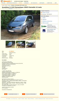 & FireShot Screen Capture #029 - 'Avantime 2_2 DCi Dynamique 150CV Garantie 12 mois Voitures Essonne - leboncoin_fr' - www_leboncoin_fr_voitures_425182376.png (834.87 Kio) Consulté 5245 fois & FireShot Screen Capture #029 - 'Avantime 2_2 DCi Dynamique 150CV Garantie 12 mois Voitures Essonne