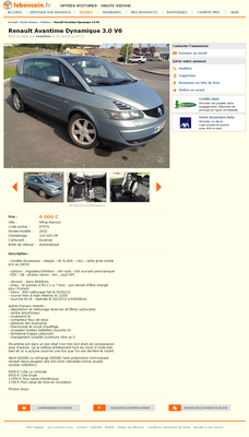 & FireShot Screen Capture #034 - 'Renault Avantime Dynamique 3_0 V6 Voitures Haute-Vienne - leboncoin_fr' - www_leboncoin_fr_voitures_401404689_htm_ca=14_.png (672.99 Kio) Consulté 5413 fois & FireShot Screen Capture #034 - 'Renault Avantime Dynamique 3_0 V6 Voitures Haute-Vienne