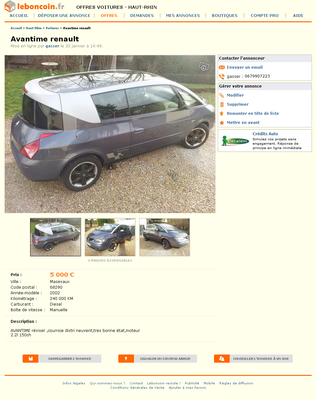 & FireShot Screen Capture #056 - 'Avantime renault Voitures Haut-Rhin - leboncoin_fr' - www_leboncoin_fr_voitures_427030074_htm.png (718.65 Kio) Consulté 5347 fois & FireShot Screen Capture #056 - 'Avantime renault Voitures Haut-Rhin