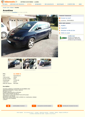 & FireShot Screen Capture #057 - 'Avantime Voitures Loire - leboncoin_fr' - www_leboncoin_fr_voitures_429266400_htm.png (689.4 Kio) Consulté 4601 fois & FireShot Screen Capture #057 - 'Avantime Voitures Loire