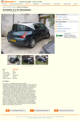 & FireShot Screen Capture #065 - 'Avantime 2_2 dci dynamique Voitures Loir-et-Cher - leboncoin_fr' - www_leboncoin_fr_voitures_434873786_htm_ca=7_s.png (627.97 Kio) Consulté 5449 fois & FireShot Screen Capture #065 - 'Avantime 2_2 dci dynamique Voitures Loir-et-Cher