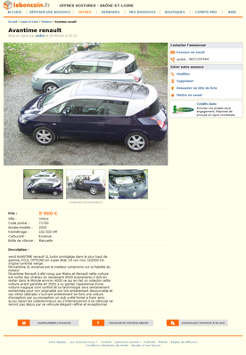 & FireShot Screen Capture #079 - 'Avantime renault Voitures Saône-et-Loire - leboncoin_fr' - www_leboncoin_fr_voitures_440899286_htm.png (695.46 Kio) Consulté 5525 fois & FireShot Screen Capture #079 - 'Avantime renault Voitures Saône-et-Loire