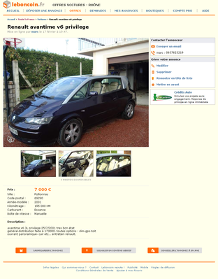 & FireShot Screen Capture #090 - 'Renault avantime v6 privilege Voitures Rhône - leboncoin_fr' - www_leboncoin_fr_voitures_408378097_htm_ca=12_s.png (657.44 Kio) Consulté 5092 fois & FireShot Screen Capture #090 - 'Renault avantime v6 privilege Voitures Rhône