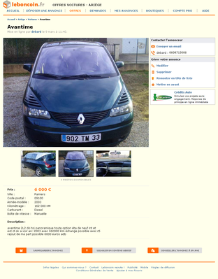 & FireShot Screen Capture #094 - 'Avantime Voitures Ariège - leboncoin_fr' - www_leboncoin_fr_voitures_443136298_htm_ca=16_s.png (657.07 Kio) Consulté 4779 fois & FireShot Screen Capture #094 - 'Avantime Voitures Ariège -