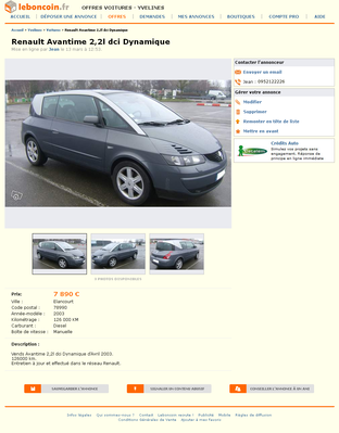 & FireShot Screen Capture #103 - 'Renault Avantime 2,2l dci Dynamique Voitures Yvelines - leboncoin_fr' - www_leboncoin_fr_voitures_445559330_htm.png (422.08 Kio) Consulté 5631 fois & FireShot Screen Capture #103 - 'Renault Avantime 2,2l dci Dynamique Voitures Yvelines