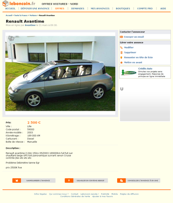 & FireShot Screen Capture #111 - 'Renault Avantime Voitures Nord - leboncoin_fr' - www_leboncoin_fr_voitures_449488787_htm_ca=19_s.png (454.49 Kio) Consulté 5326 fois & FireShot Screen Capture #111 - 'Renault Avantime Voitures Nord