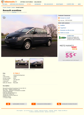 & FireShot Screen Capture #114 - 'Renault avantime Voitures Calvados - leboncoin_fr' - www_leboncoin_fr_voitures_449850524_htm_ca=4_s.png (422.91 Kio) Consulté 4712 fois & FireShot Screen Capture #114 - 'Renault avantime Voitures Calvados