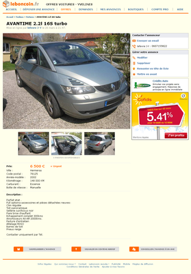 & FireShot Screen Capture #117 - 'AVANTIME 2_2l 16S turbo Voitures Yvelines - leboncoin_fr' - www_leboncoin_fr_voitures_451866514_htm_ca=12_s.png (732.96 Kio) Consulté 4851 fois & FireShot Screen Capture #117 - 'AVANTIME 2_2l 16S turbo Voitures Yvelines