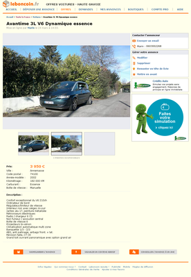 & FireShot Screen Capture #118 - 'Avantime 3L V6 Dynamique essence Voitures Haute-Savoie - leboncoin_fr' - www_leboncoin_fr_voitures_442577399_htm_ca=12_s.png (641.64 Kio) Consulté 5721 fois & FireShot Screen Capture #118 - 'Avantime 3L V6 Dynamique essence Voitures Haute-Savoie