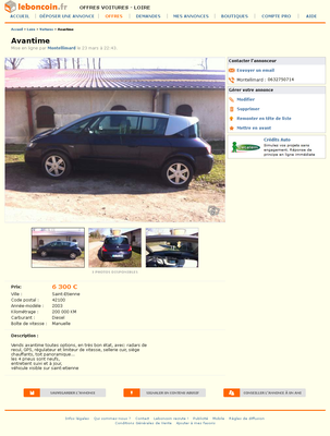 & FireShot Screen Capture #120 - 'Avantime Voitures Loire - leboncoin_fr' - www_leboncoin_fr_voitures_450874683_htm.png (573.97 Kio) Consulté 4853 fois & FireShot Screen Capture #120 - 'Avantime Voitures Loire