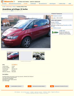 & FireShot Screen Capture #128 - 'Avantime privilege 2l turbo Voitures Haute-Garonne - leboncoin_fr' - www_leboncoin_fr_voitures_447976100_htm_ca=12_s.png (534.14 Kio) Consulté 6698 fois & FireShot Screen Capture #128 - 'Avantime privilege 2l turbo Voitures Haute-Garonne