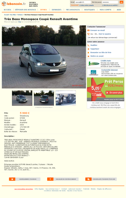 & FireShot Screen Capture #273 - 'Très Beau Monospace Coupé Renault Avantime Voitures Bas-Rhin - leboncoin_fr' - www_leboncoin_fr.png (569.61 Kio) Consulté 7508 fois & FireShot Screen Capture #273