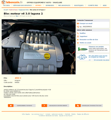 & FireShot Screen Capture #105 - 'Bloc moteur v6 3_0 laguna 2 Equipement Auto Vaucluse - leboncoin_fr' - www_leboncoin_fr_equipement_auto_446657386_htm_ca=12_s.png (429.58 Kio) Consulté 9805 fois & FireShot Screen Capture #105 - 'Bloc moteur v6 3_0 laguna 2 Equipement Auto Vaucluse