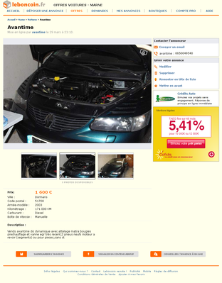 & FireShot Screen Capture #130 - 'Avantime Voitures Marne - leboncoin_fr' - www_leboncoin_fr_voitures_453820669_htm_ca=8_s.png (472.99 Kio) Consulté 9783 fois & FireShot Screen Capture #130 - 'Avantime Voitures Marne